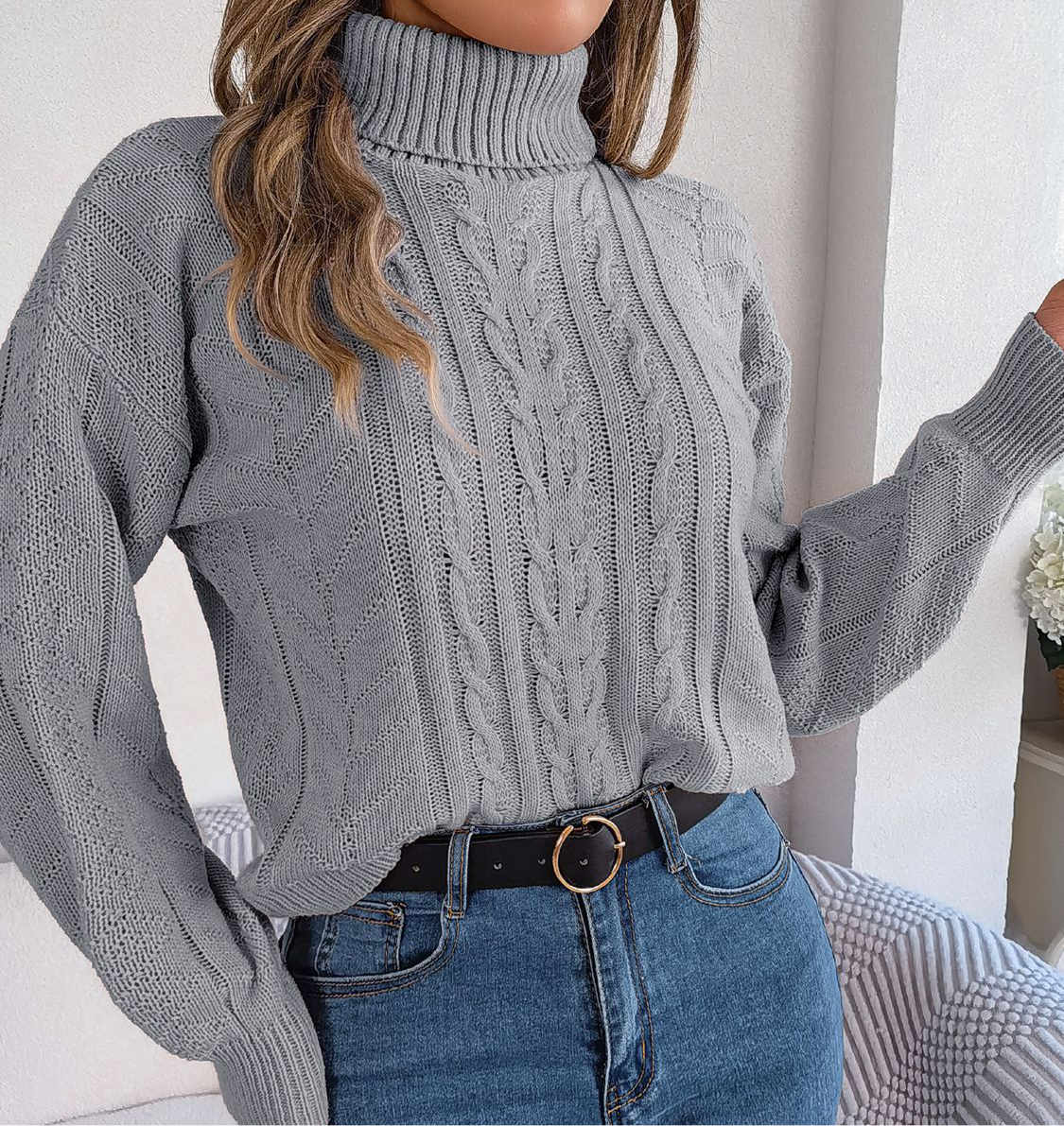 Cable-Knit Turtleneck Sweater