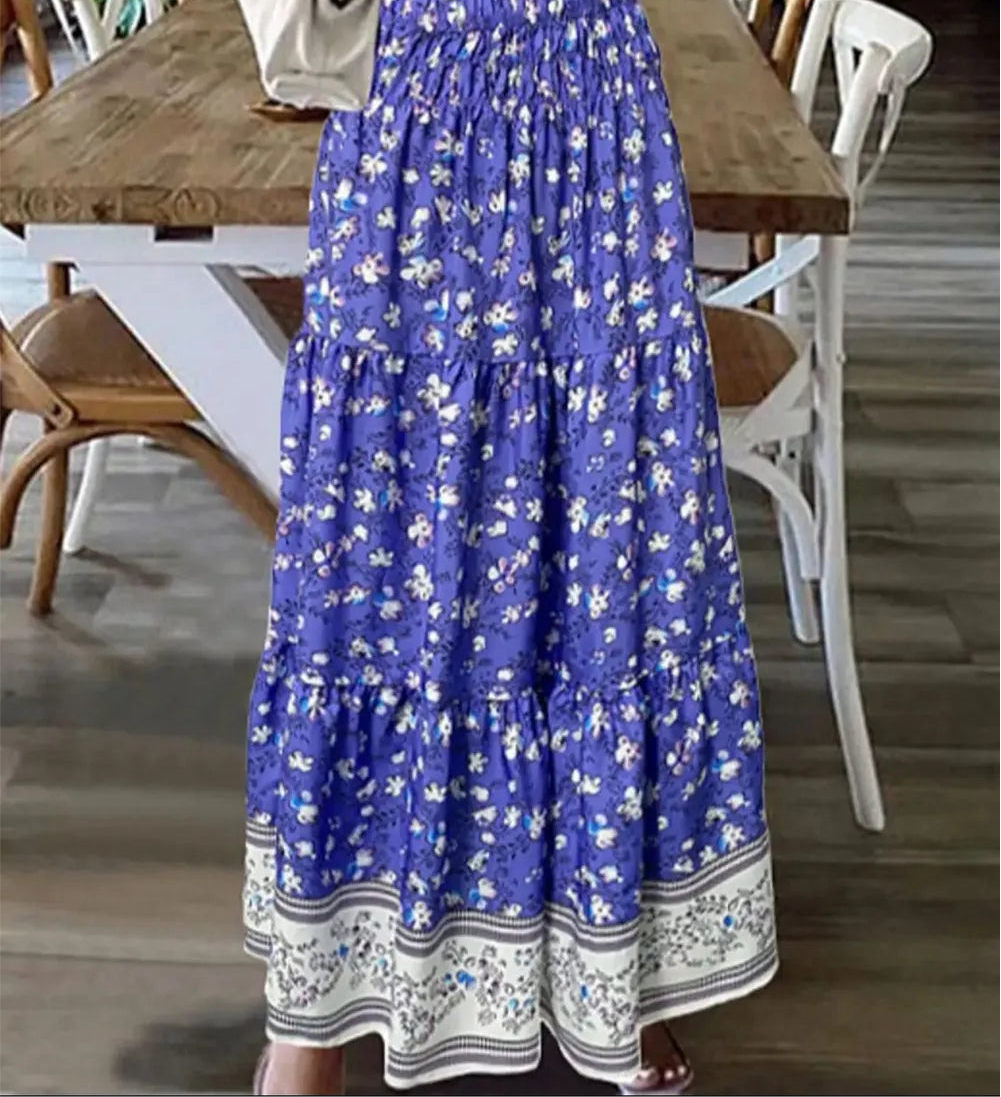Full Size Tiered Printed Elastic Waist Skirt
