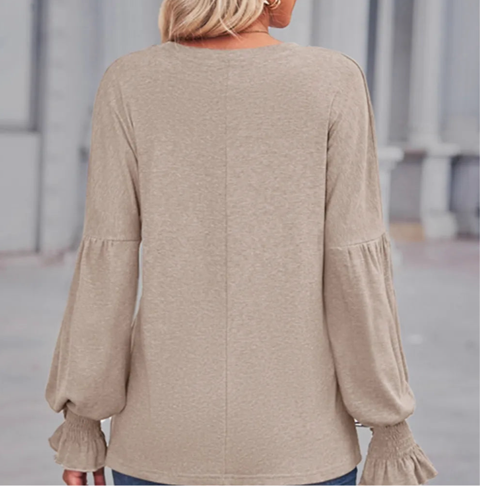 Round Neck Flounce Sleeve Blouse