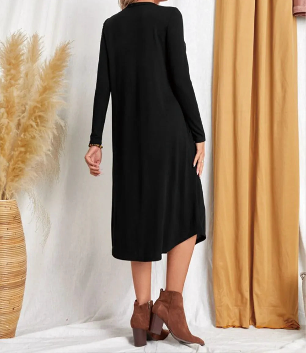 Pocketed Round Neck Long Sleeve Tee Dress
