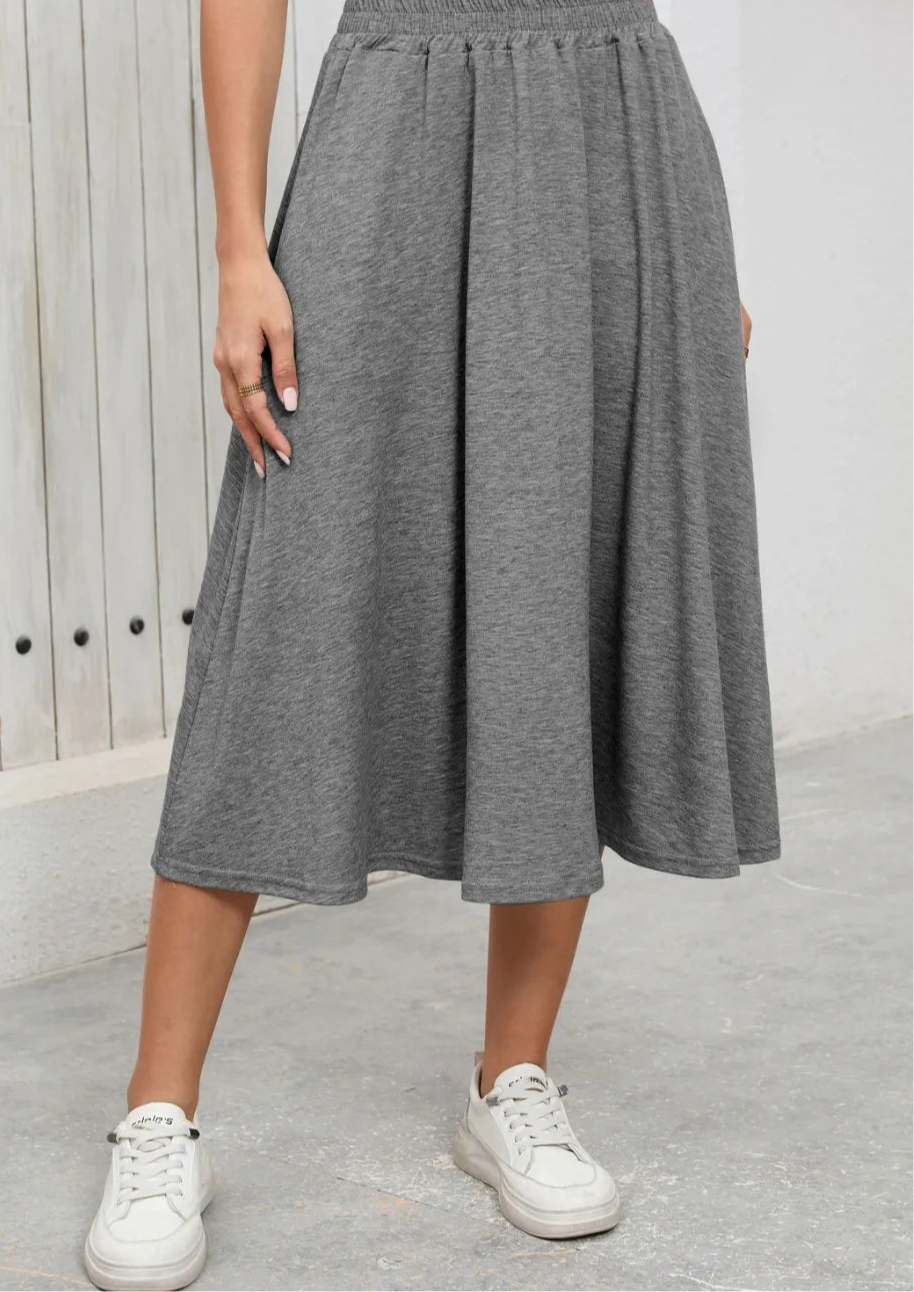 Elastic Waist Skirt With Pockets