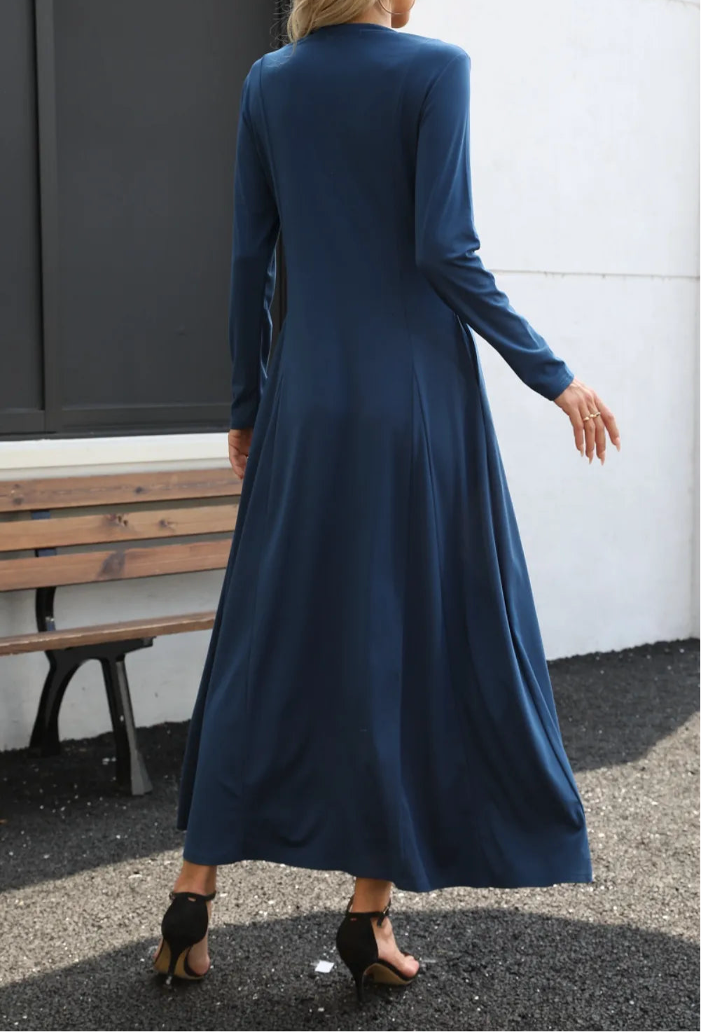 Round Neck Long Sleeve Maxi Dress with Pockets