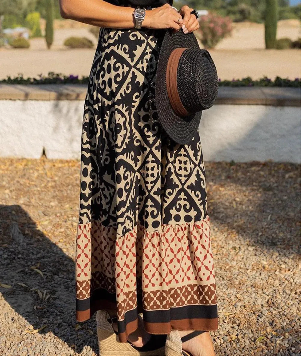 Geometric Elastic Waist Maxi Skirt