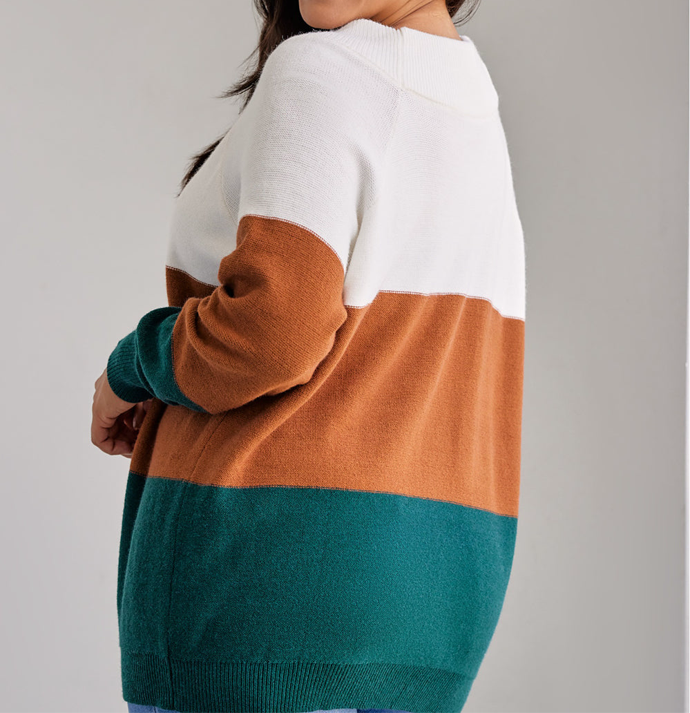 Plus Size Color Block Long Sleeve Sweater
