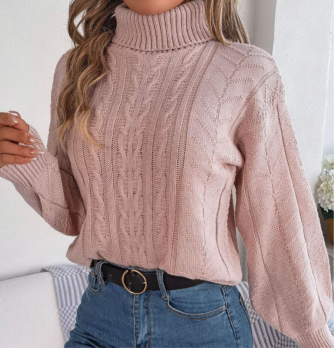 Cable-Knit Turtleneck Sweater