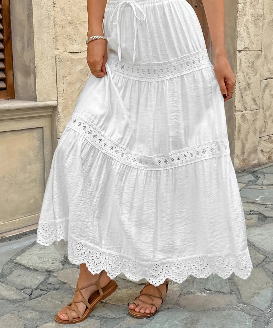 Lace Detail Elastic Waist Skirt