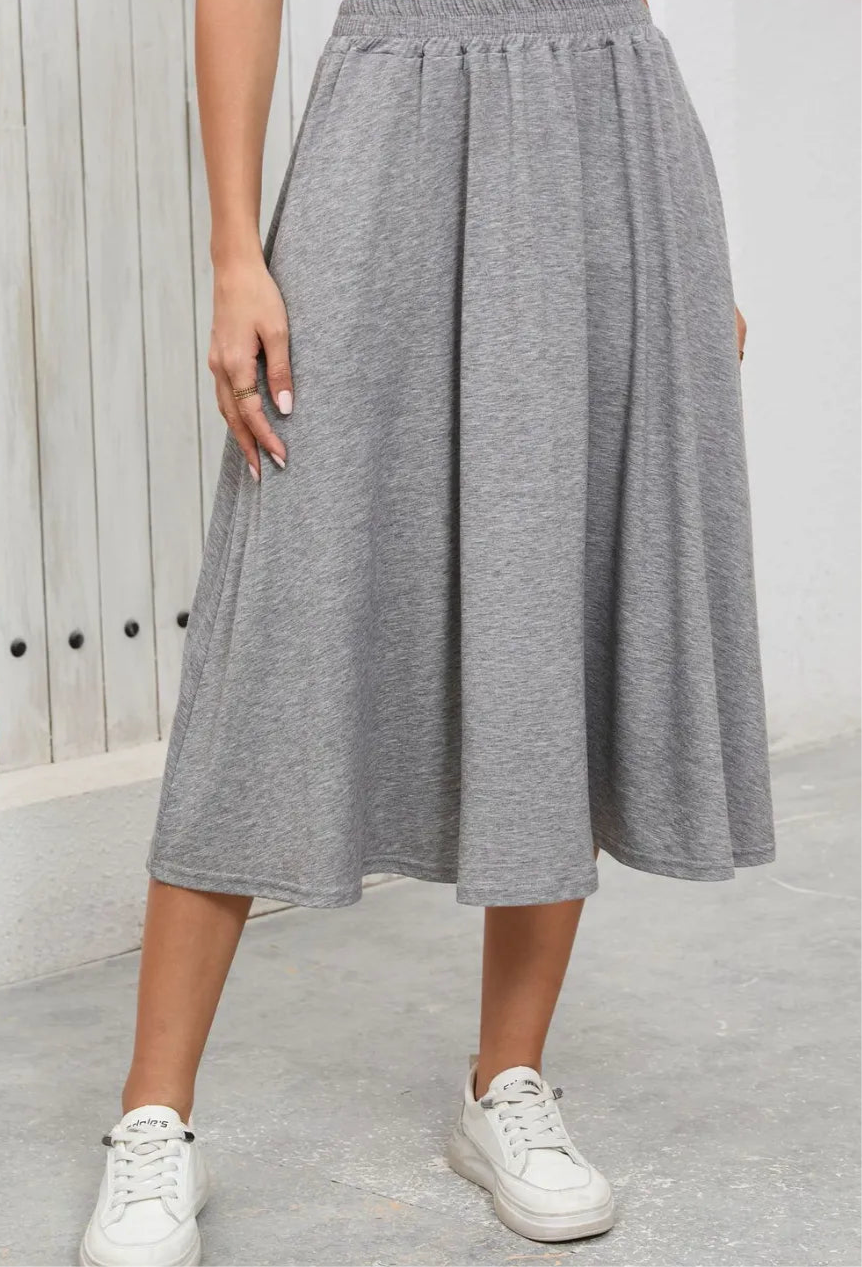 Elastic Waist Skirt With Pockets