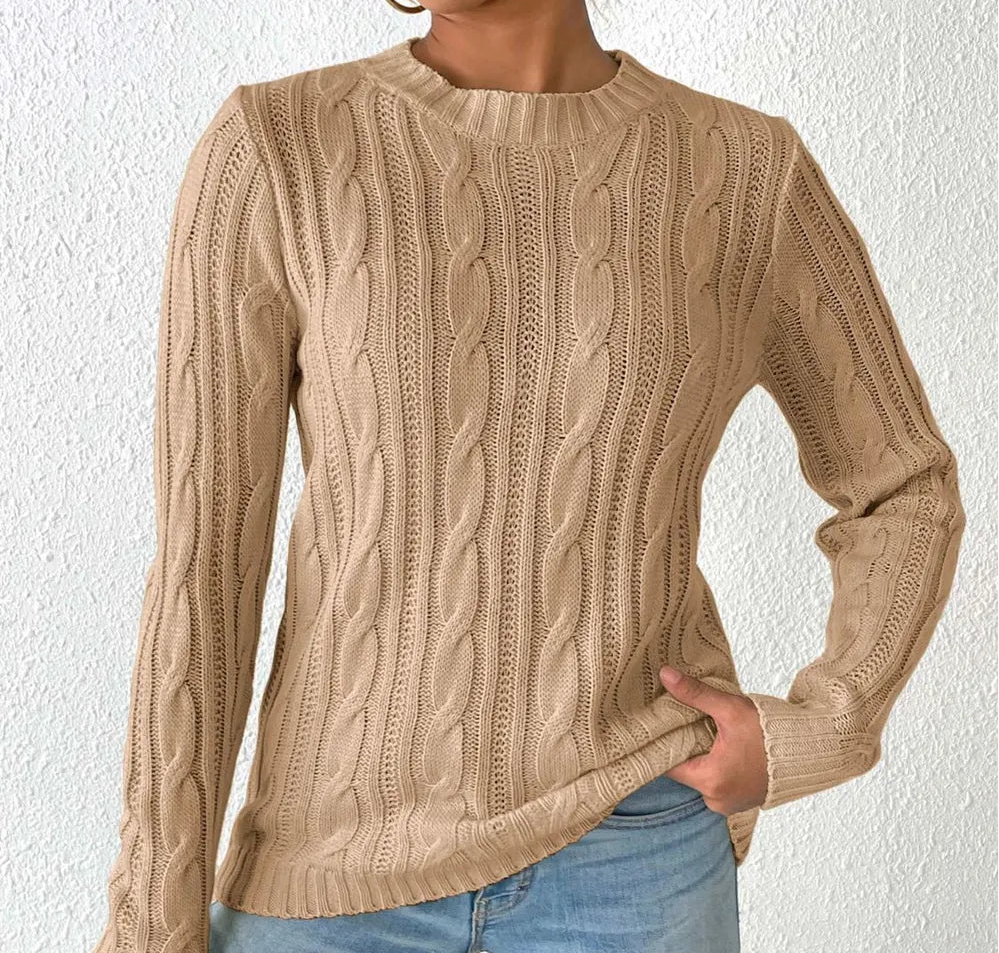 Cable-Knit Round Neck Sweater