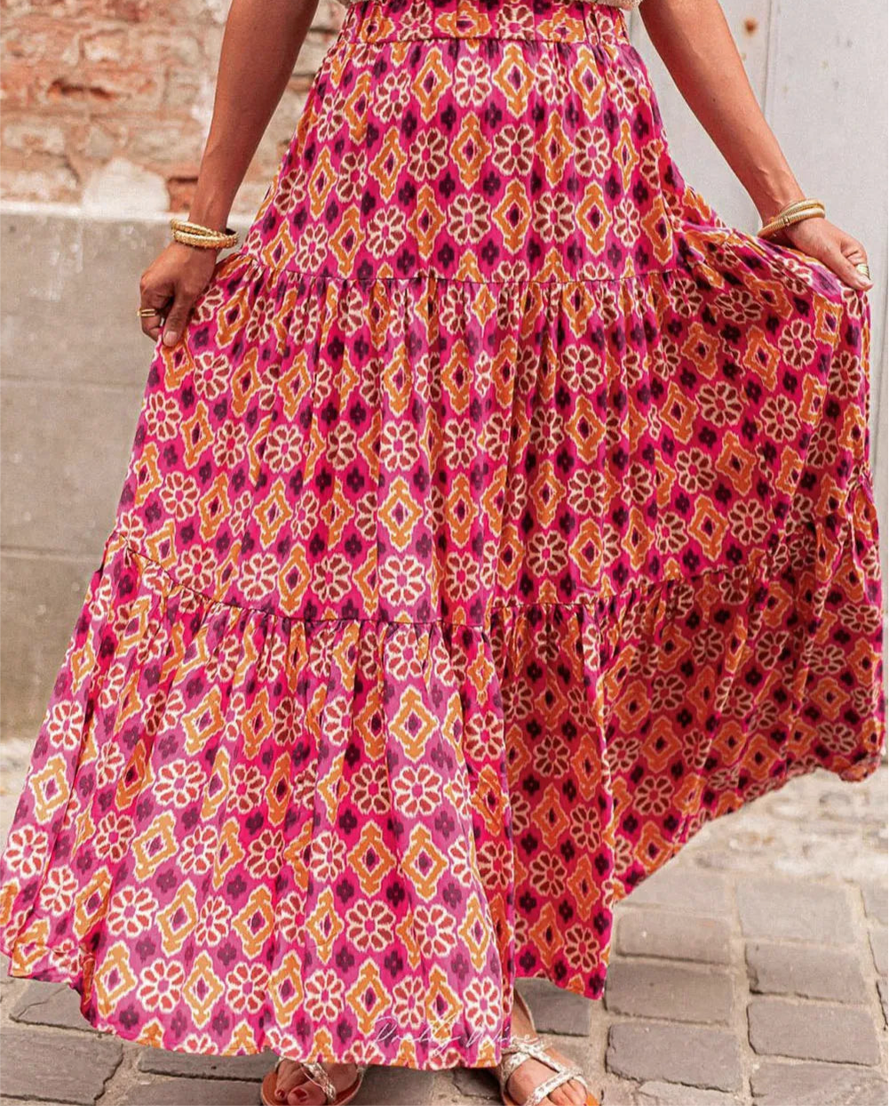 Printed Tiered Maxi Skirt