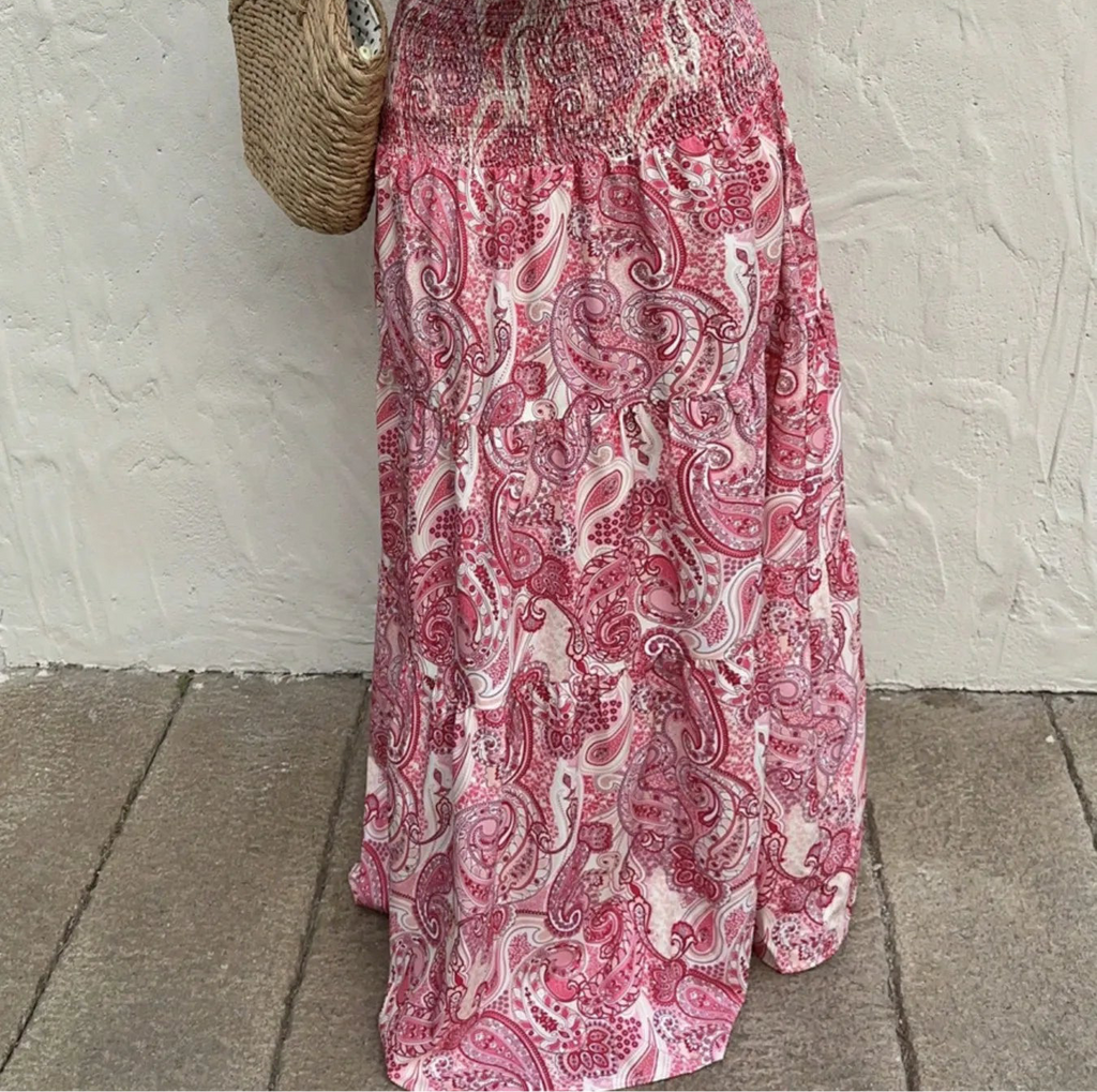 Smocked Printed Maxi Skirt