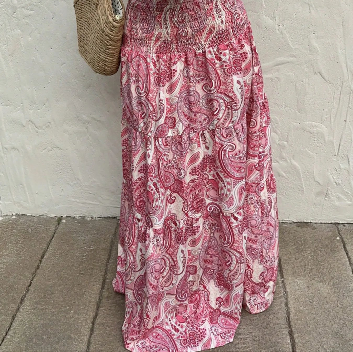 Smocked Printed Maxi Skirt