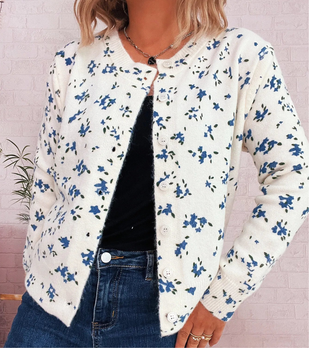 Floral Button-Up Long Sleeve Cardigan