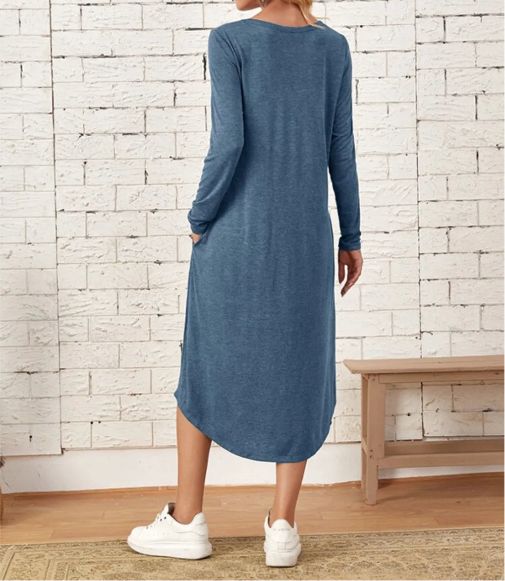 Pocketed Round Neck Long Sleeve Tee Dress