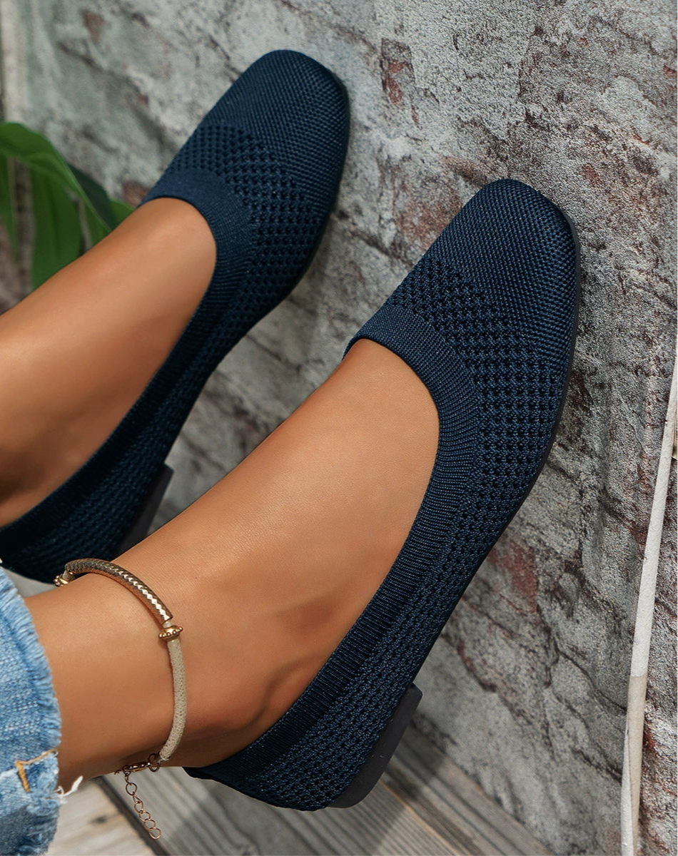 Square Toe Solid Color Mesh Slip-Ons