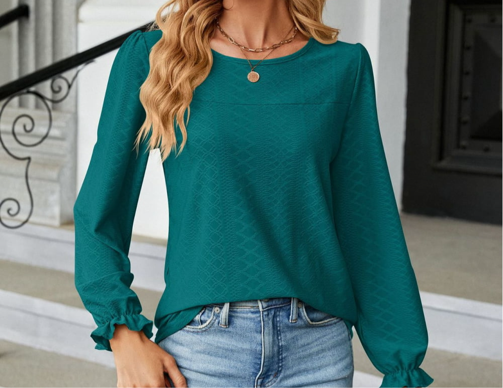 Round Neck Flounce Sleeve Blouse