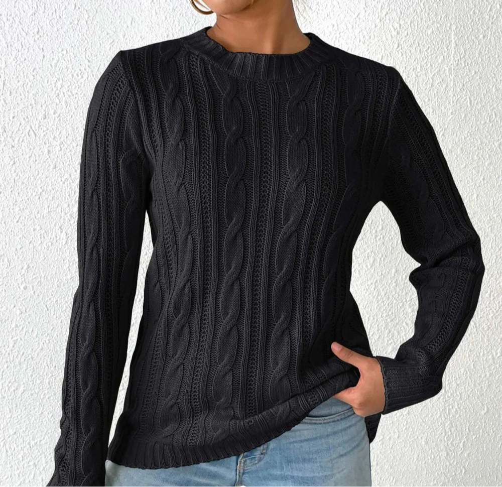 Cable-Knit Round Neck Sweater