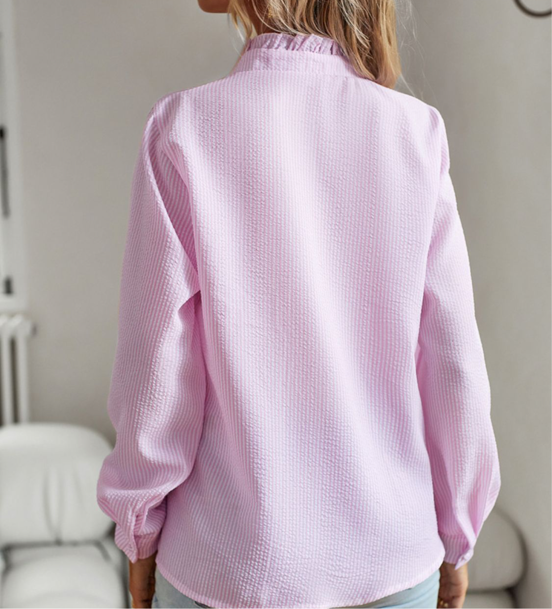 Devine Ruffle Trim Long Sleeve Shirt