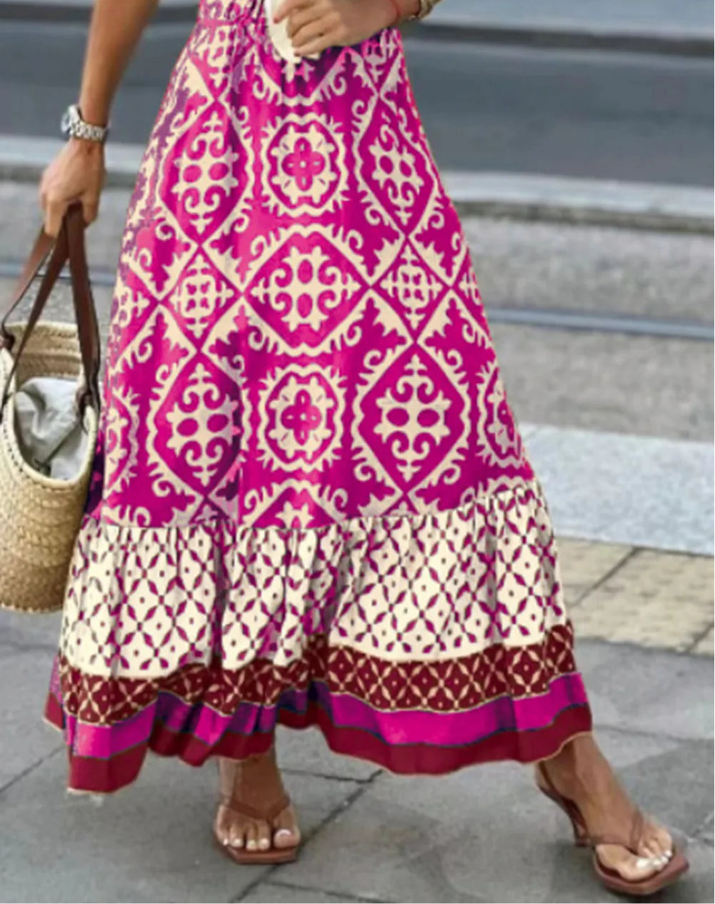 Geometric Elastic Waist Maxi Skirt