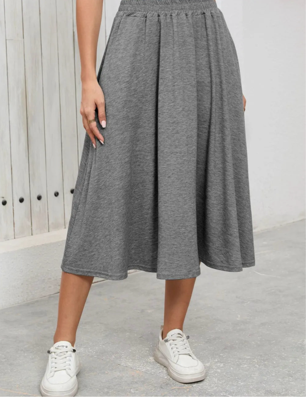 Elastic Waist Skirt With Pockets