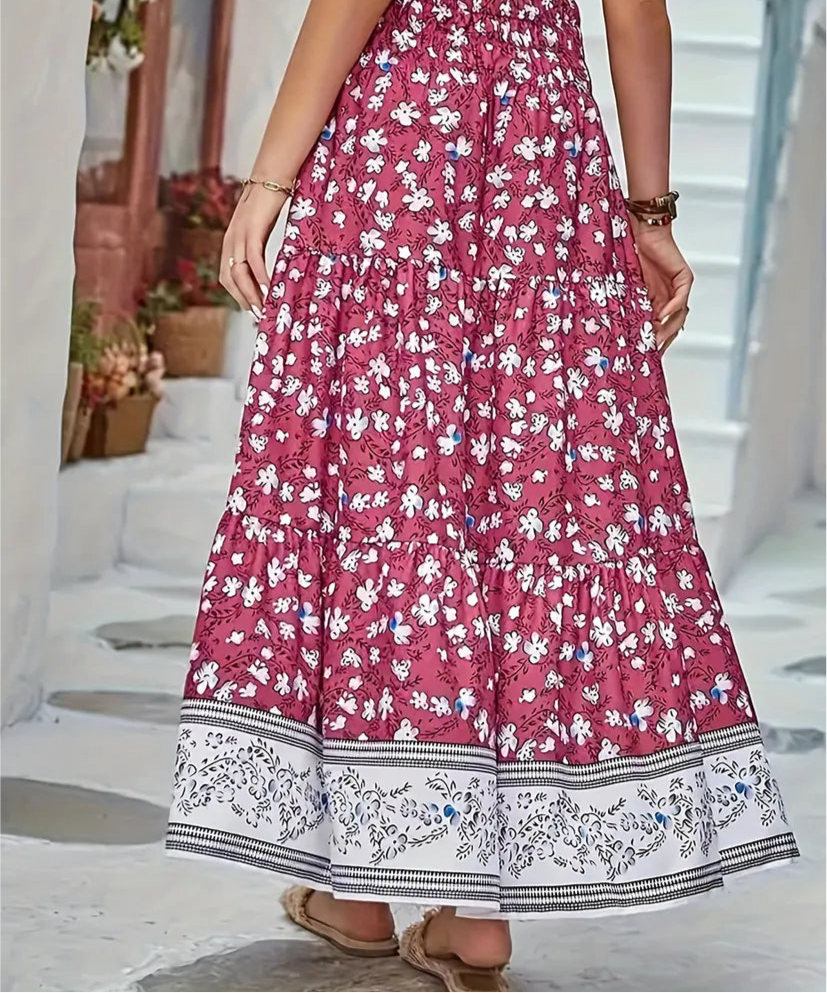 Full Size Tiered Printed Elastic Waist Skirt