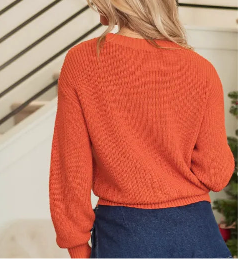 THANKS GIVING Round Neck Long Sleeve Sweater