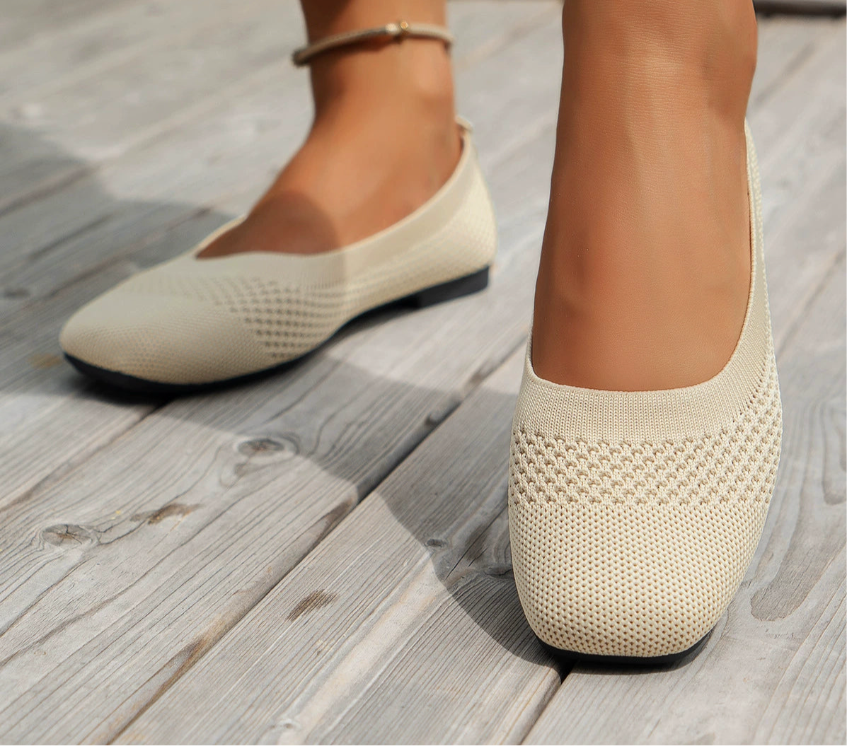 Square Toe Solid Color Mesh Slip-Ons