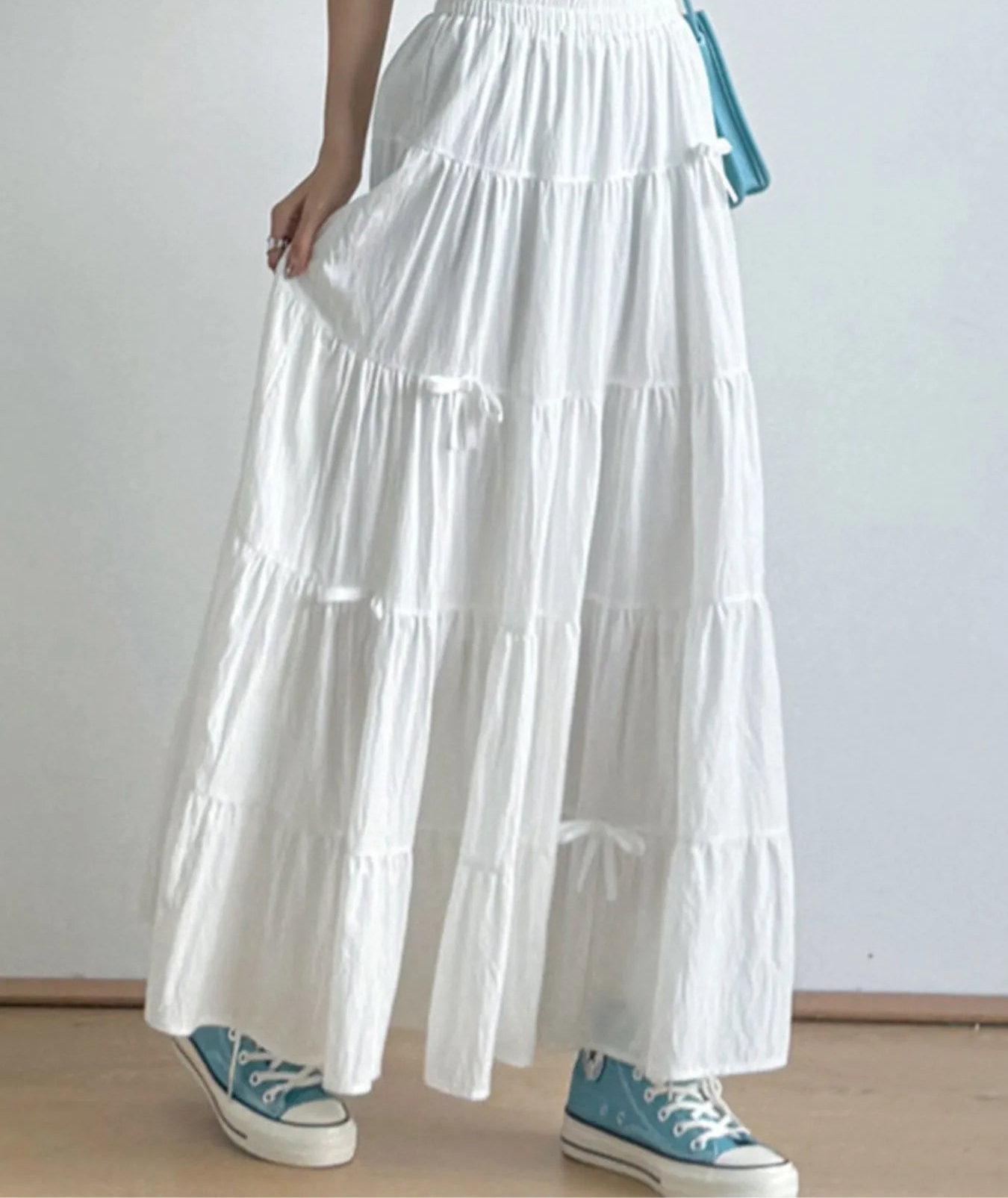 Tiered Elastic Waist Maxi Skirt