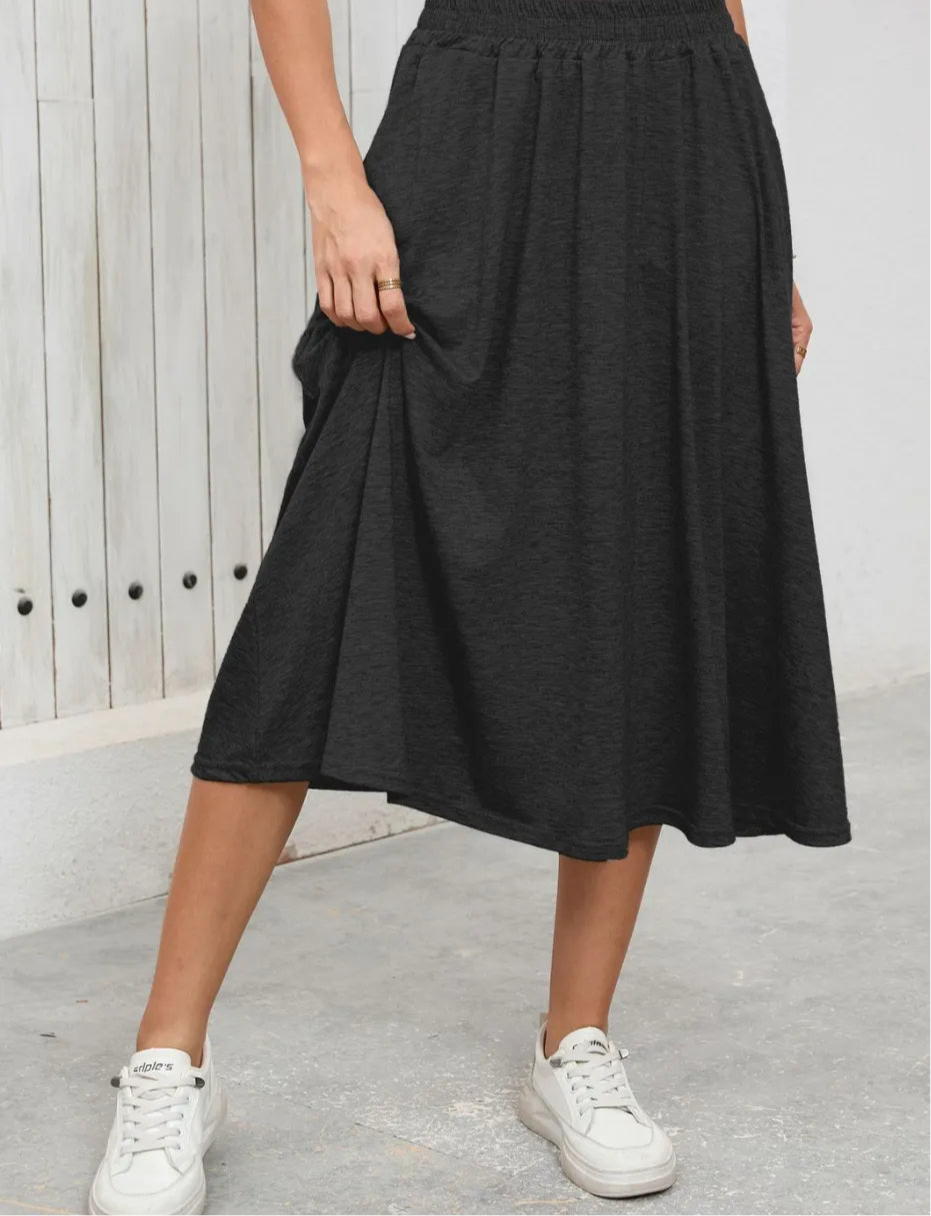 Elastic Waist Skirt With Pockets