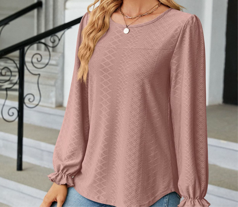 Round Neck Flounce Sleeve Blouse