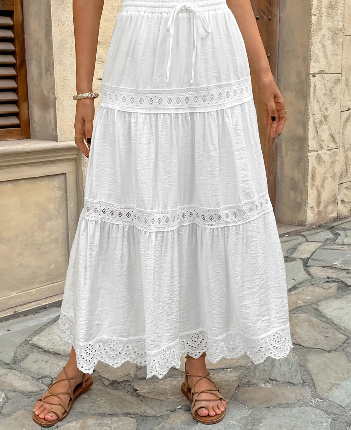 Lace Detail Elastic Waist Skirt