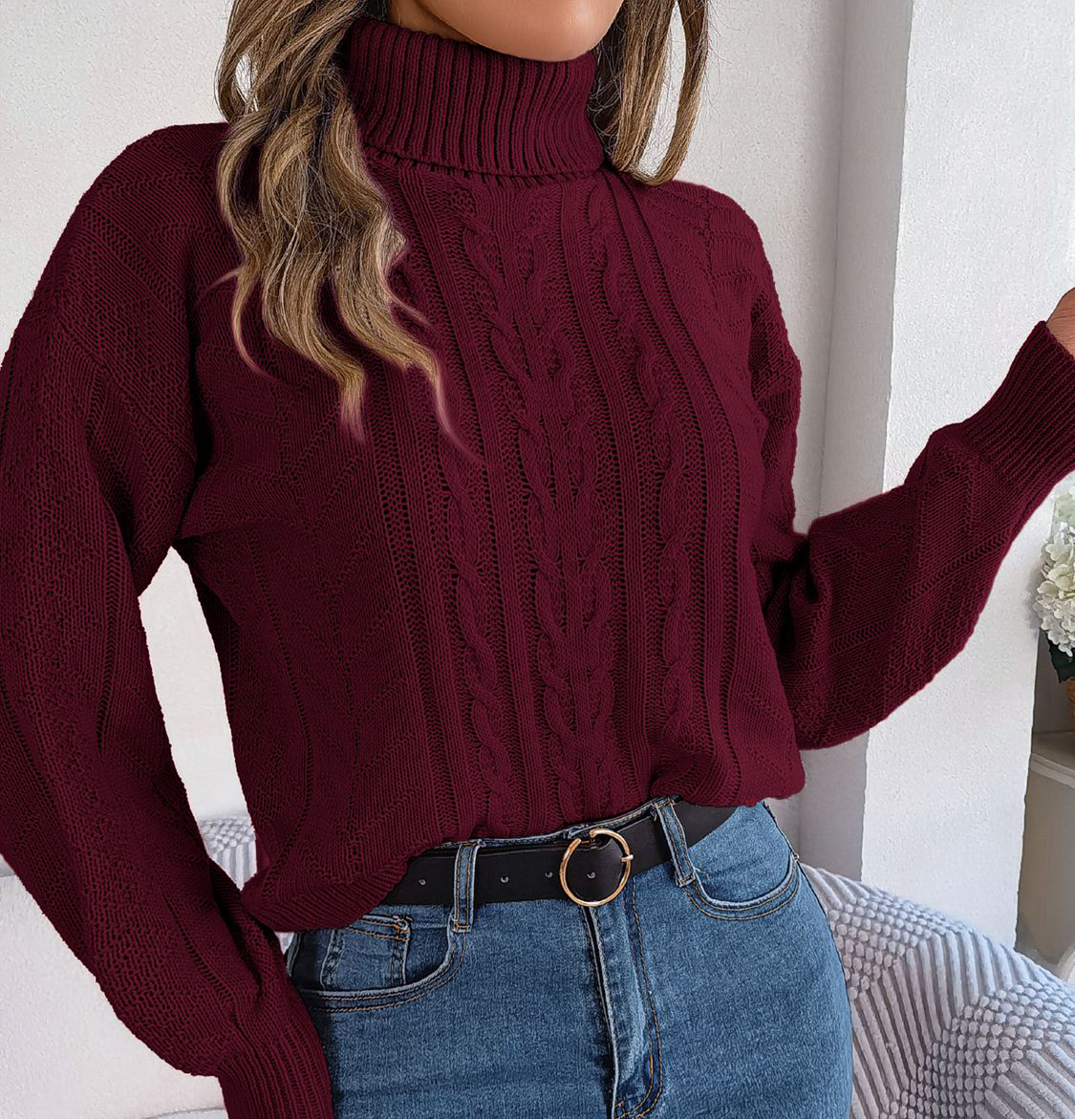 Cable-Knit Turtleneck Sweater