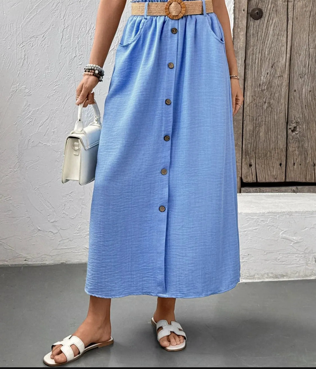 Decor Button Front Midi Skirt