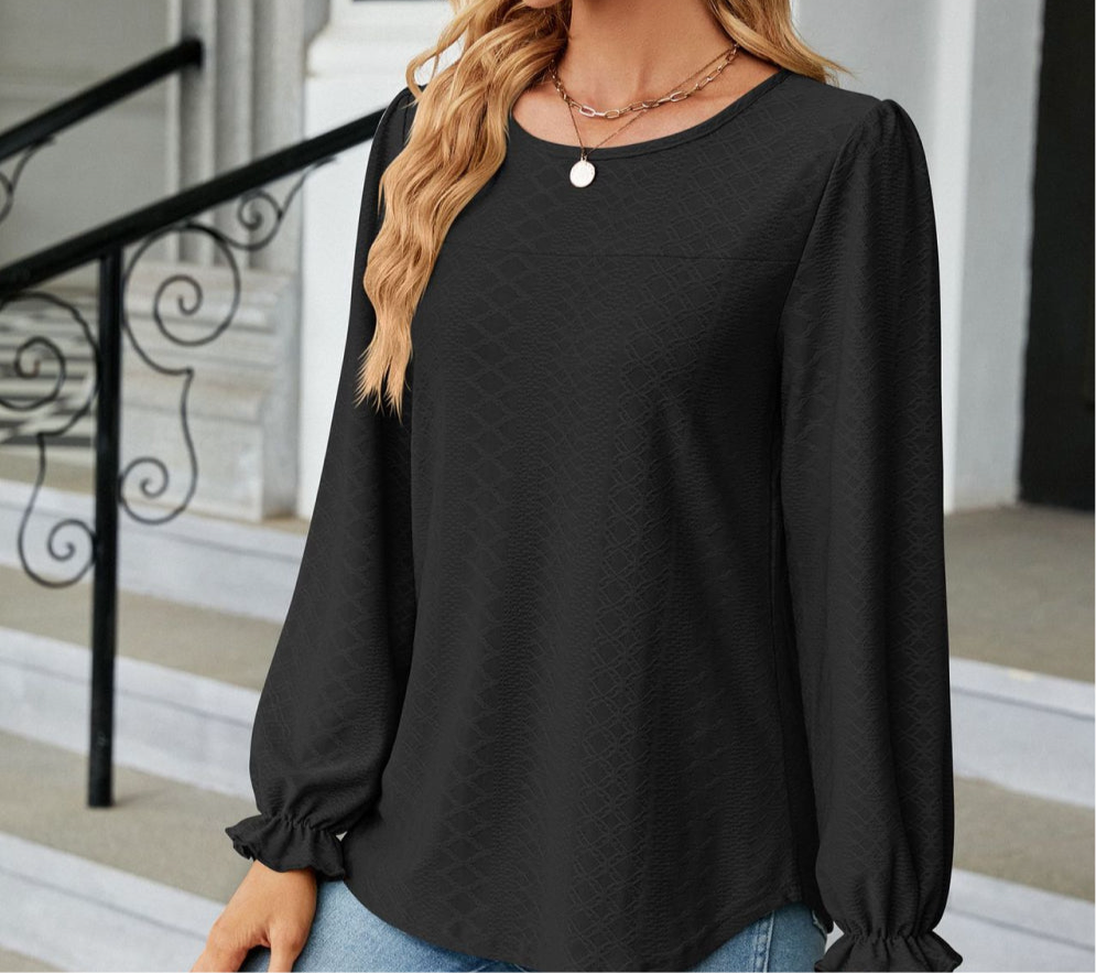 Round Neck Flounce Sleeve Blouse