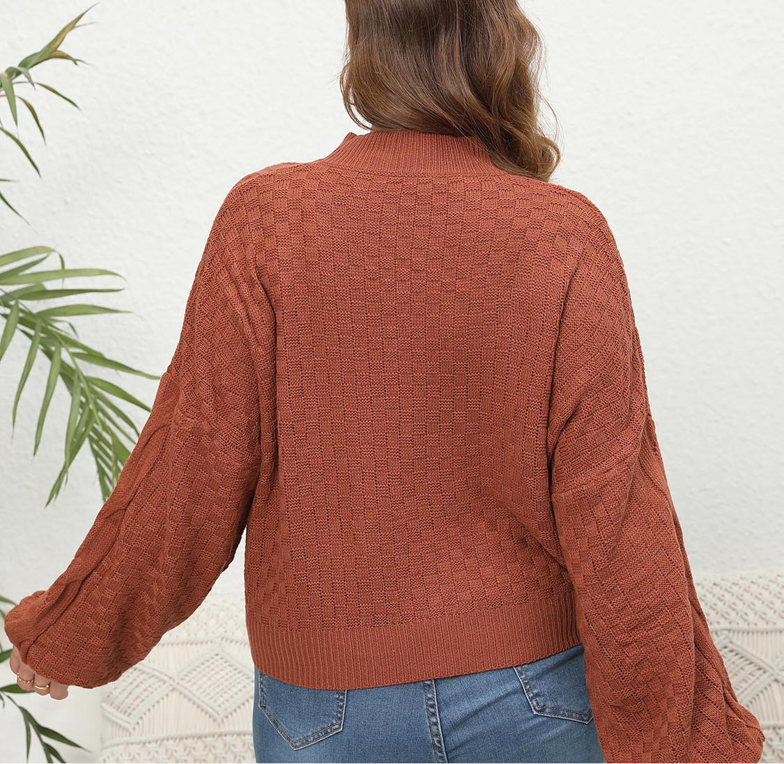 Plus Size Mock Neck Cable Knit Long Sleeve Sweater
