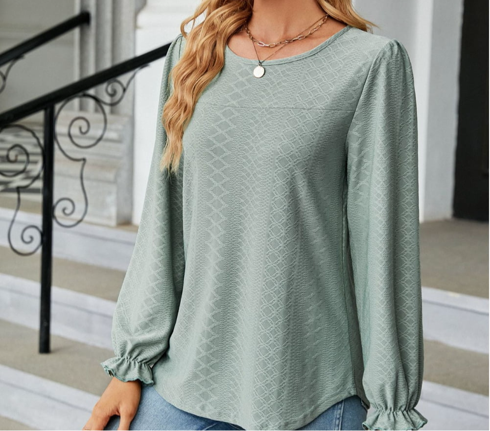 Round Neck Flounce Sleeve Blouse