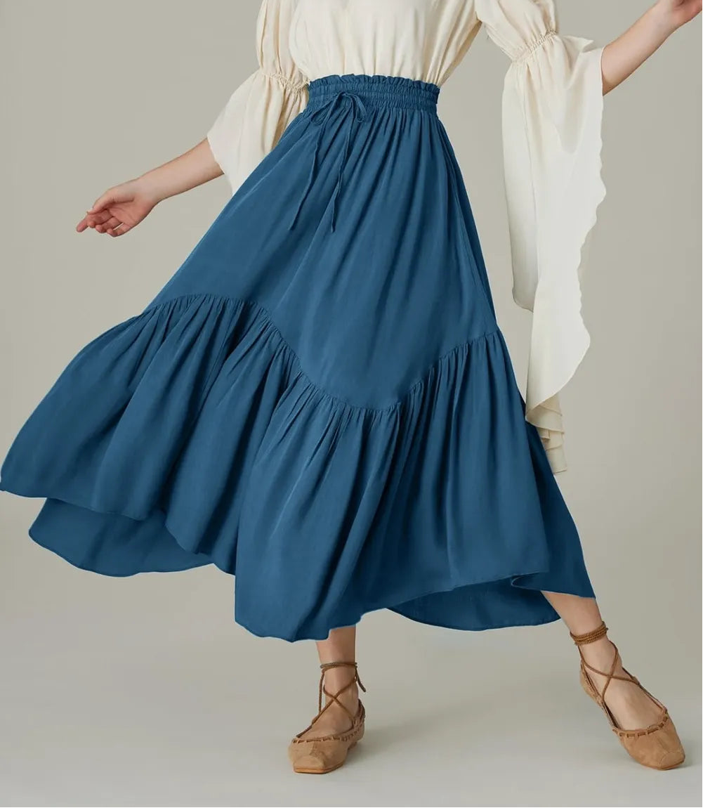 Smocked Waist Band Ruched Layered Skirt