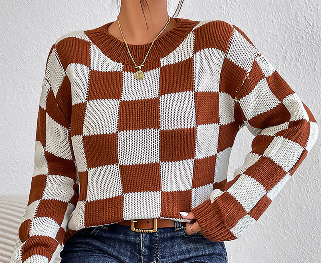 Checkered Round Neck Sweater