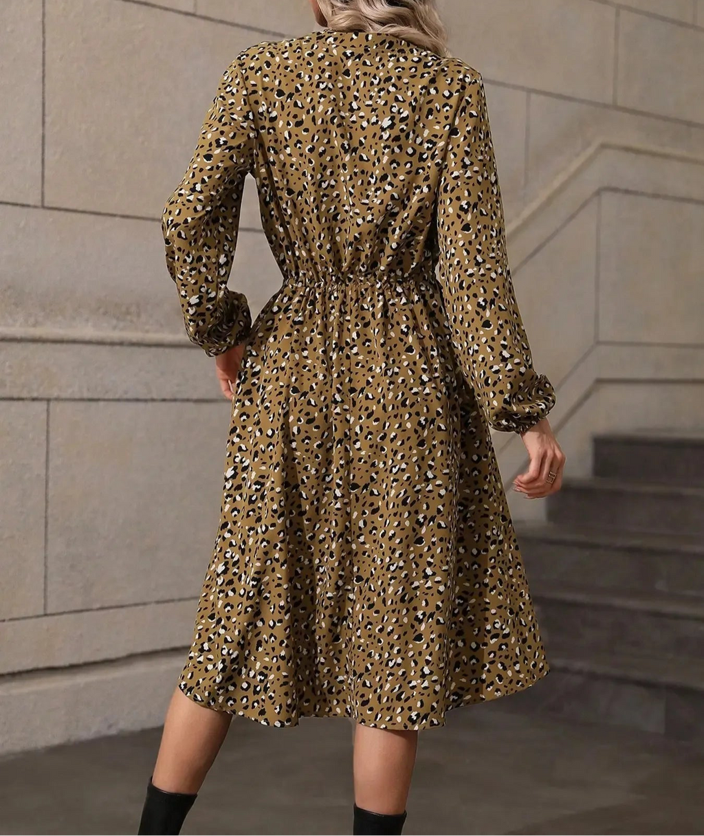 Printed Long Sleeve Midi Dress
