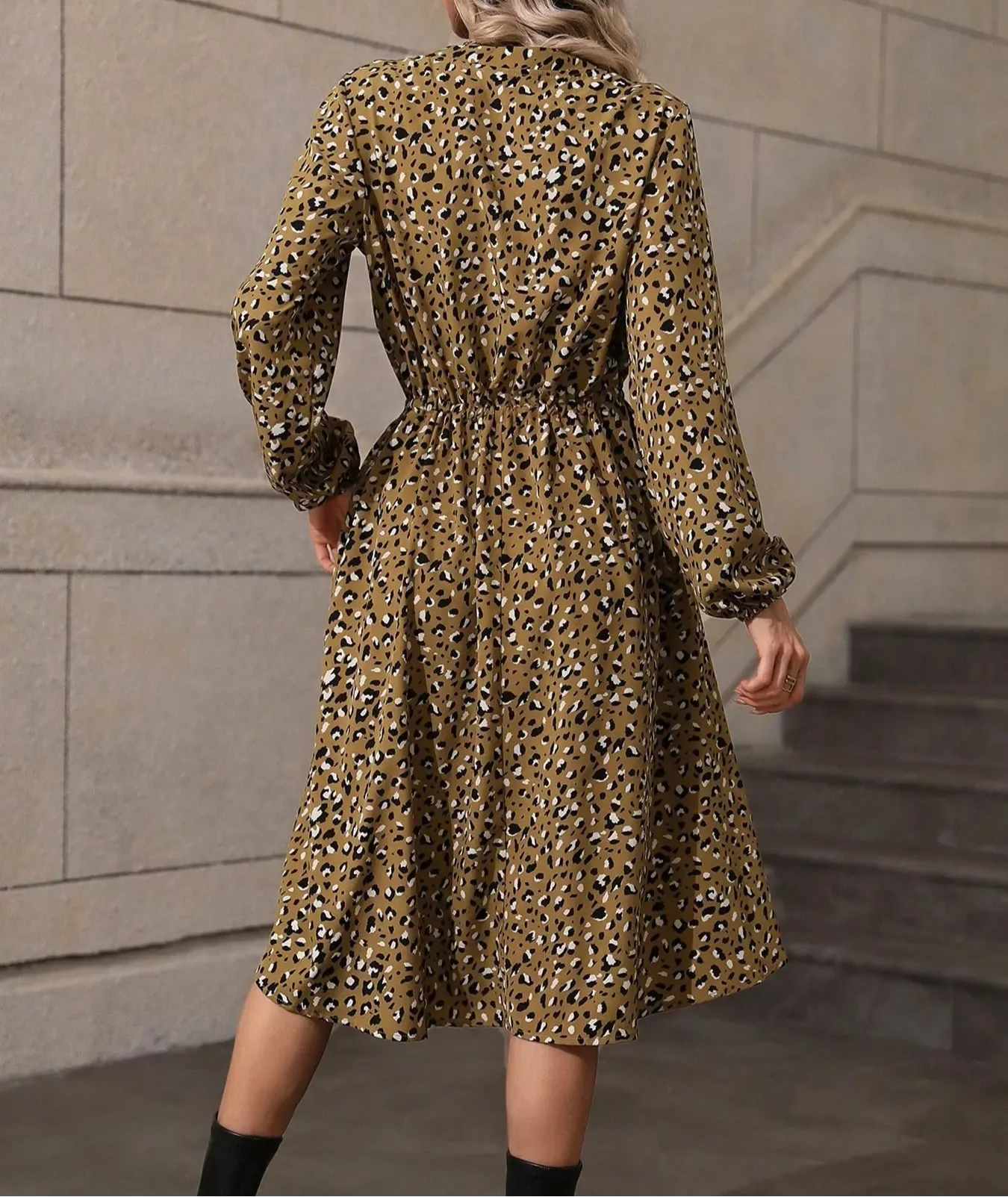 Printed Long Sleeve Midi Dress