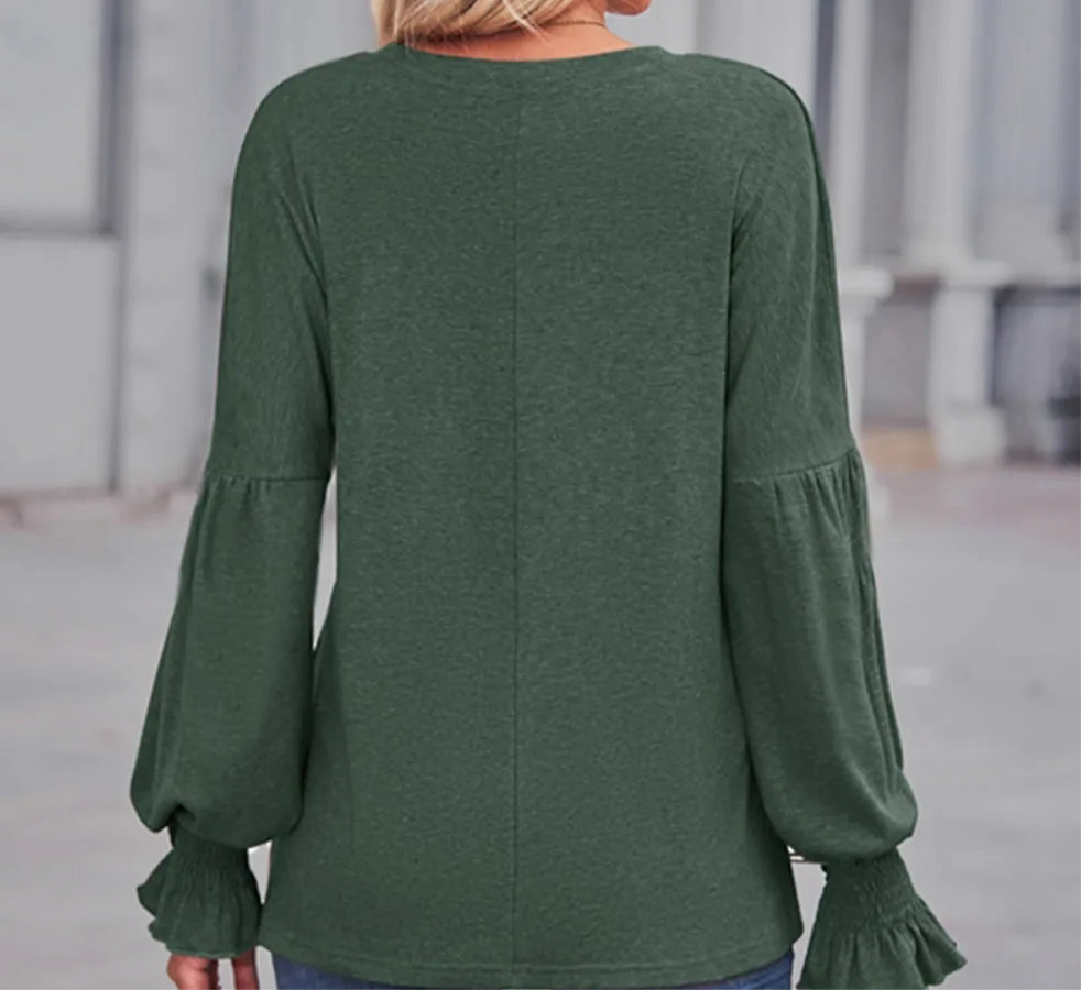 Round Neck Flounce Sleeve Blouse