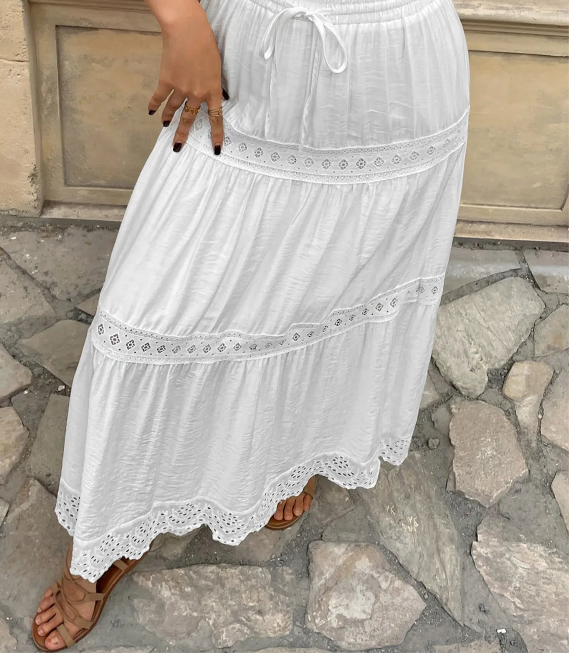 Lace Detail Elastic Waist Skirt