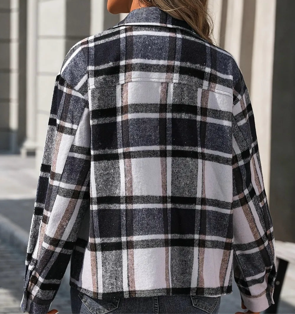 Plaid Button Up Drop Shoulder Jacket