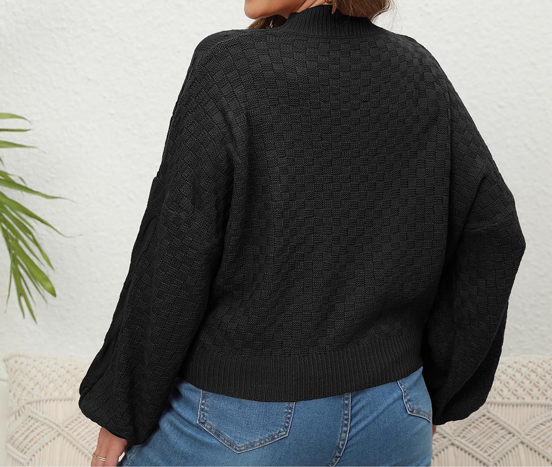 Plus Size Mock Neck Cable Knit Long Sleeve Sweater