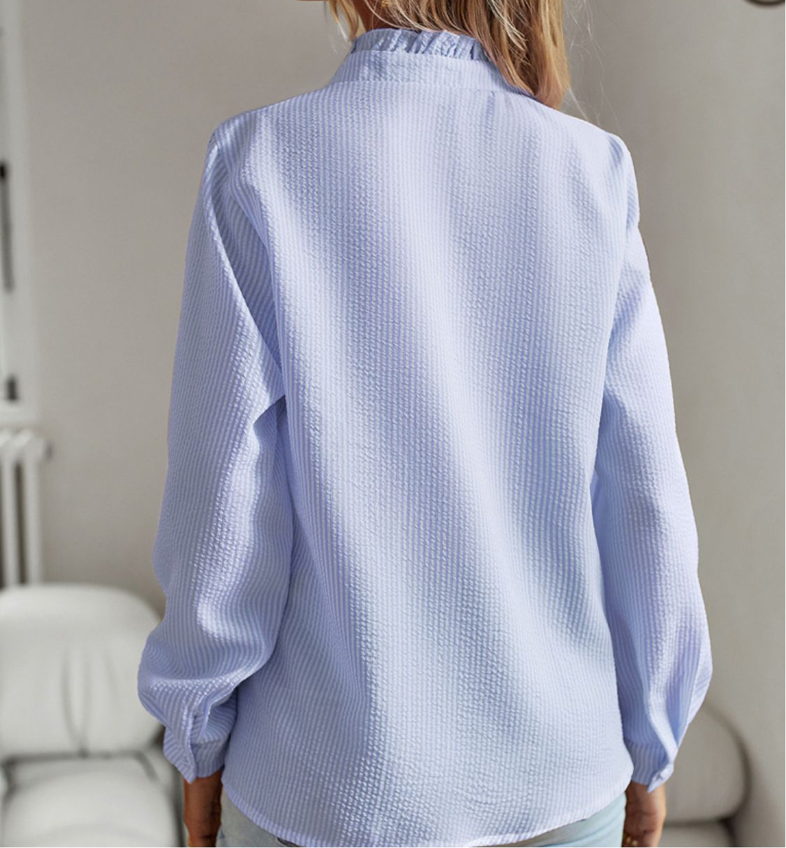 Devine Ruffle Trim Long Sleeve Shirt