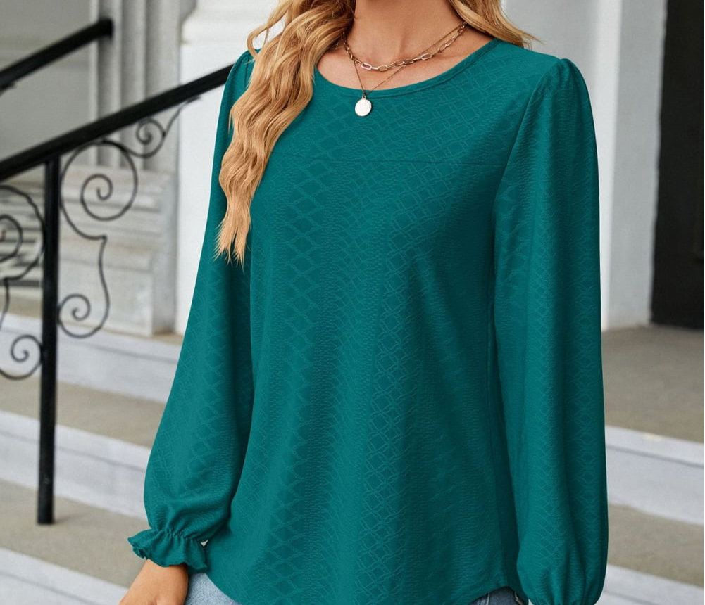 Round Neck Flounce Sleeve Blouse