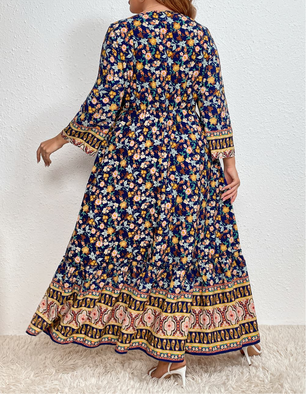Plus Size Bohemian Round Neck Maxi Dress