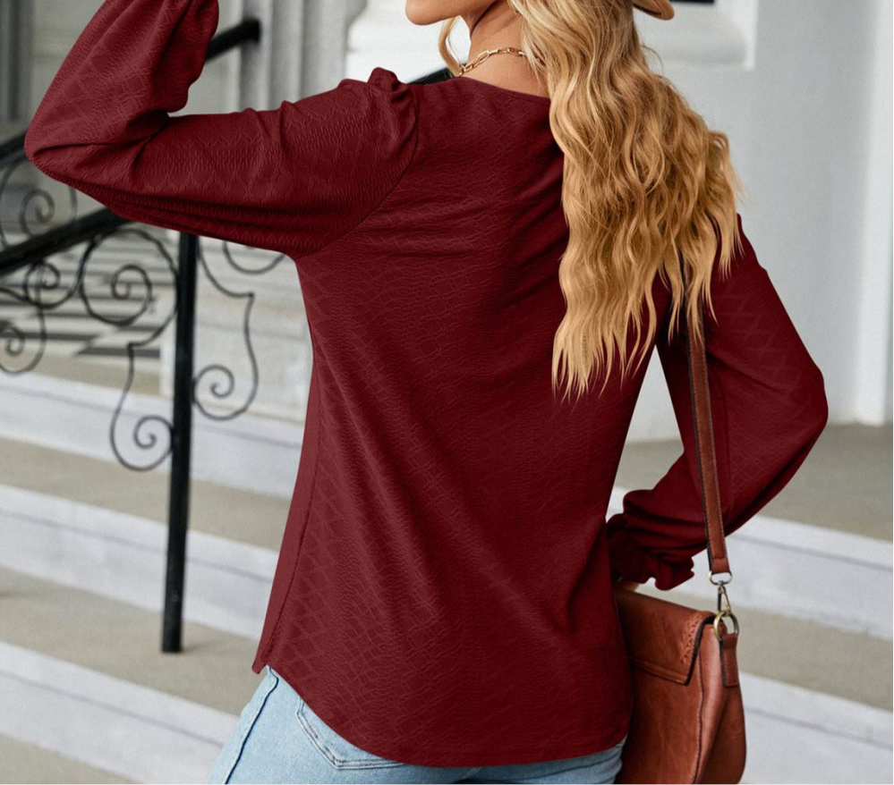 Round Neck Flounce Sleeve Blouse