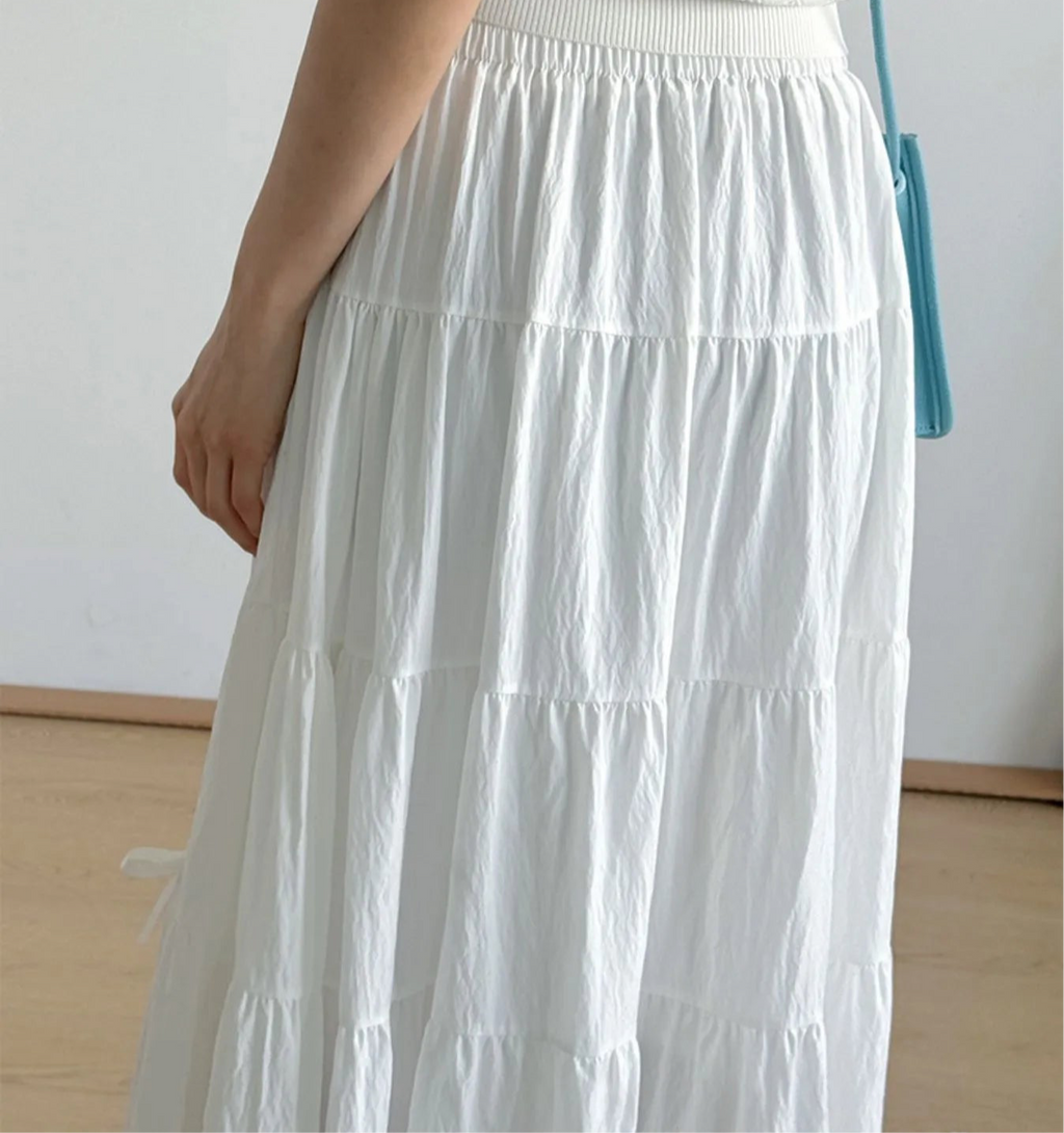 Tiered Elastic Waist Maxi Skirt