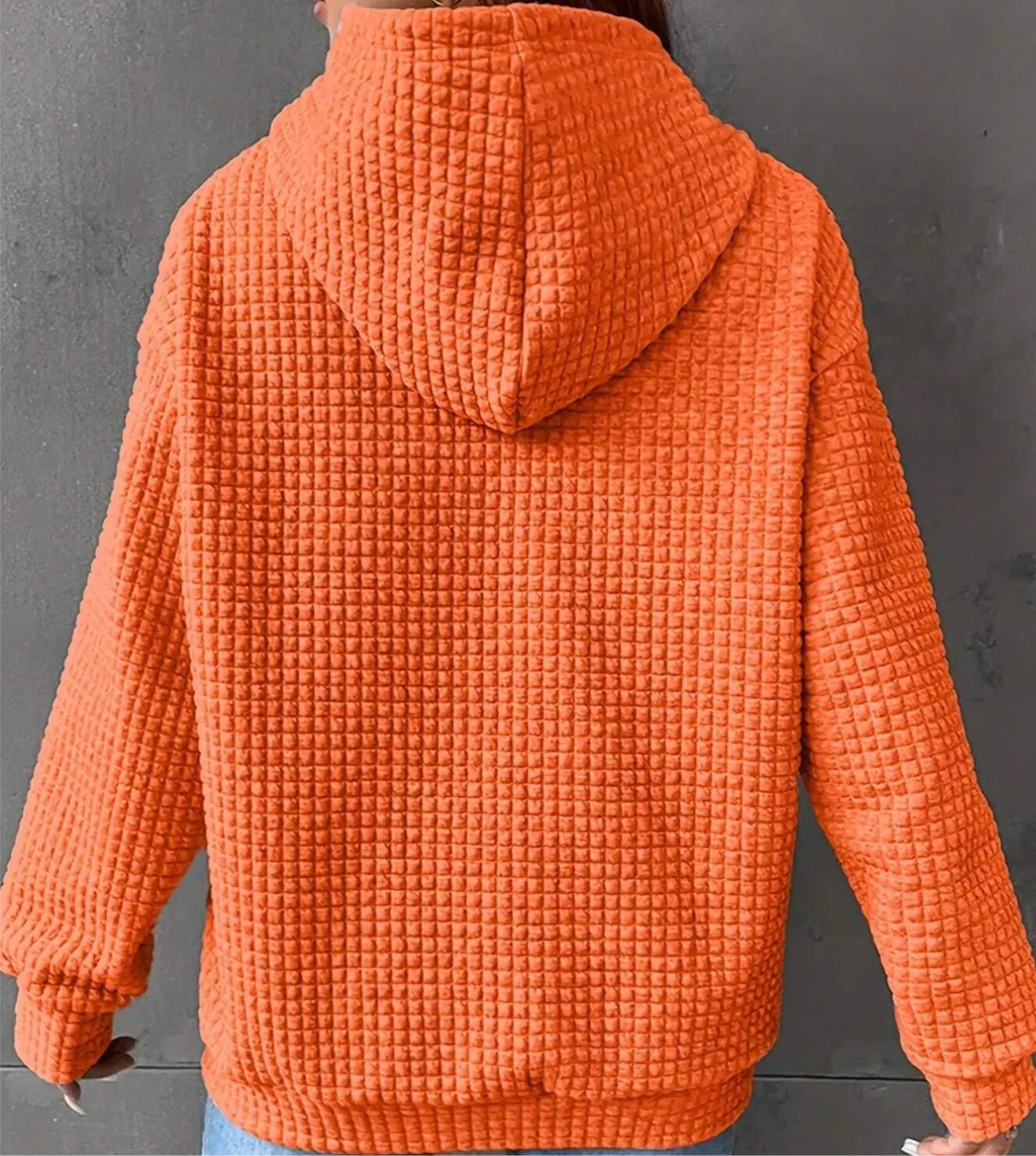 Waffle Knit Drawstring Long Sleeve Hoodie