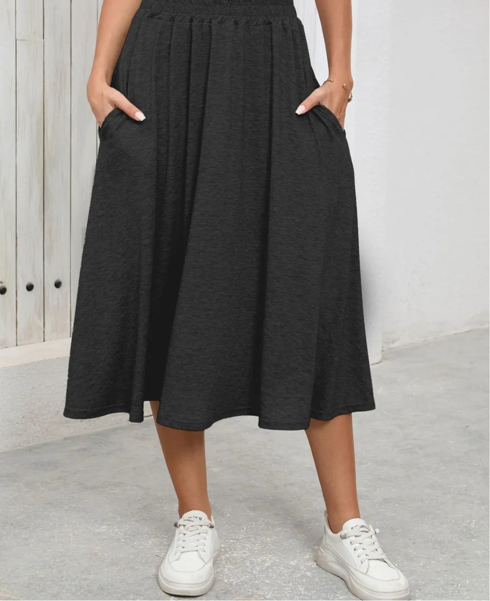 Elastic Waist Skirt With Pockets